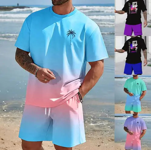 Men's Hawaiian Beach Shirt & Shorts Set