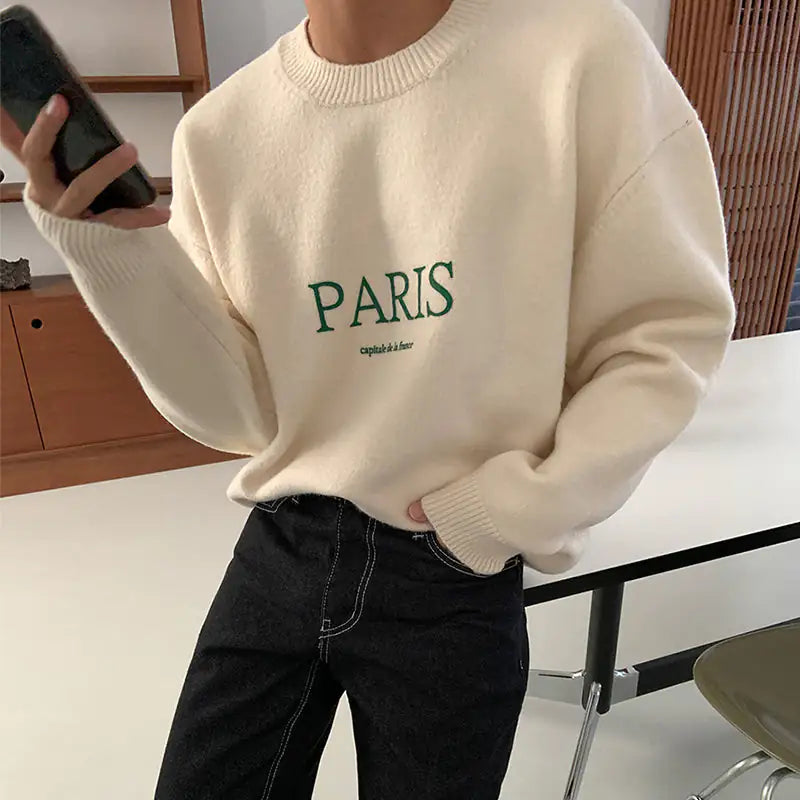 Knitted Paris Lettered Sweater