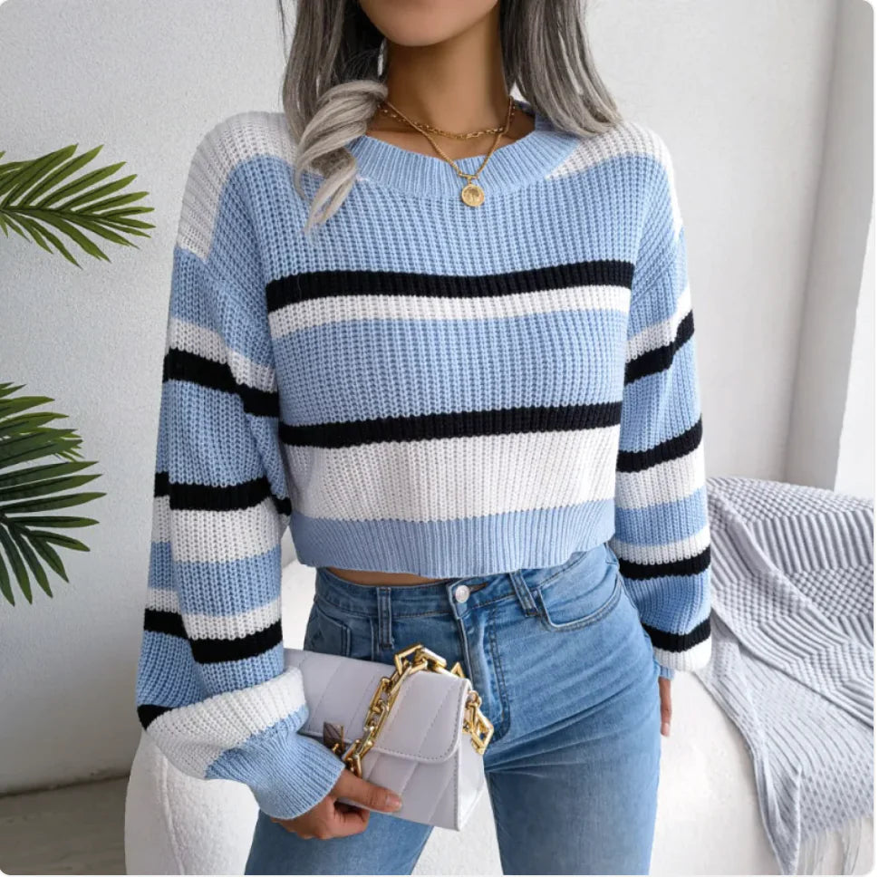 Plunge Neck Long Sleeve Knit Sweater