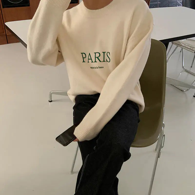 Knitted Paris Lettered Sweater