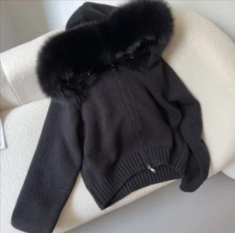 Fox Fur Collar Hooded Sweater