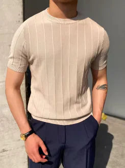 Knit T Shirt Men's Summer Round Neck T Shirt