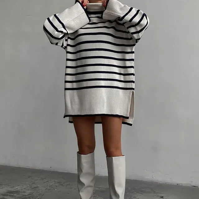 Loose Striped Turtleneck Sweater