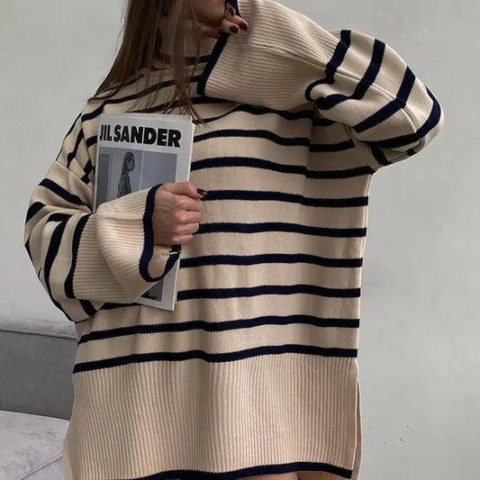 Loose Striped Turtleneck Sweater