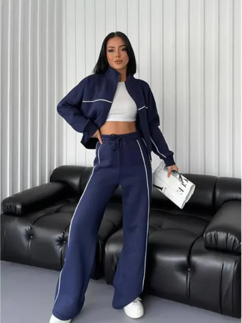 Women's Long Sleeve Half-Turtleneck Cardigan & Trousers Set