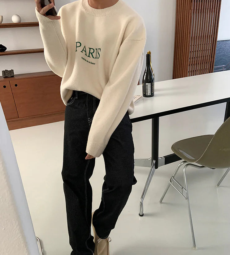 Knitted Paris Lettered Sweater