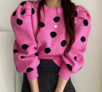 Puff sleeve polka dot Sweater