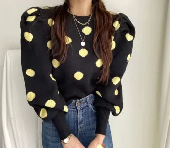 Puff sleeve polka dot Sweater