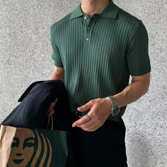 Lapel Polo Shirt Men's Fashion Brand Casual Summer Texture Solid Color Style Knitwear Short Sleeve T-shirt