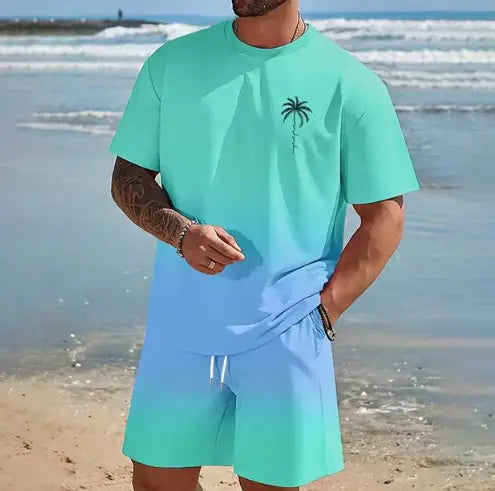 Men's Hawaiian Beach Shirt & Shorts Set