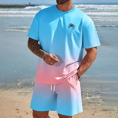 Men's Hawaiian Beach Shirt & Shorts Set