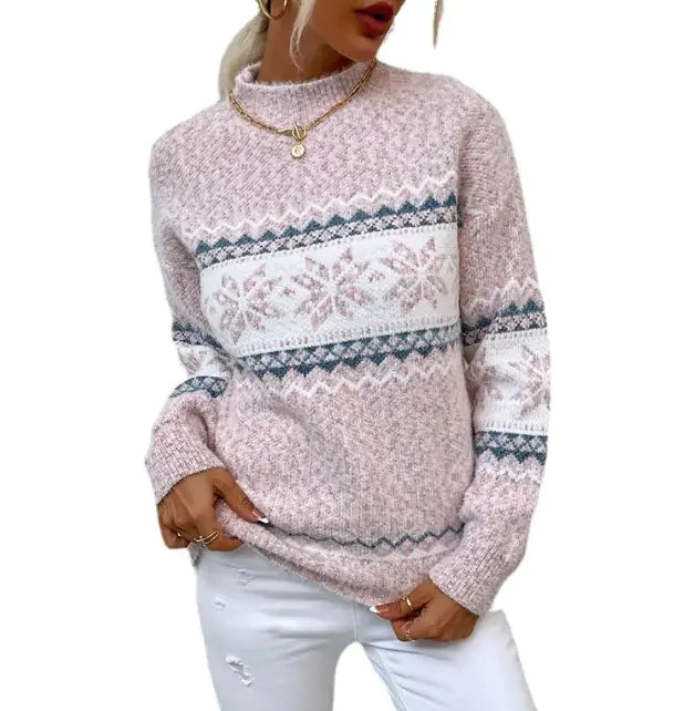 Half Turtleneck Snowflake Sweater