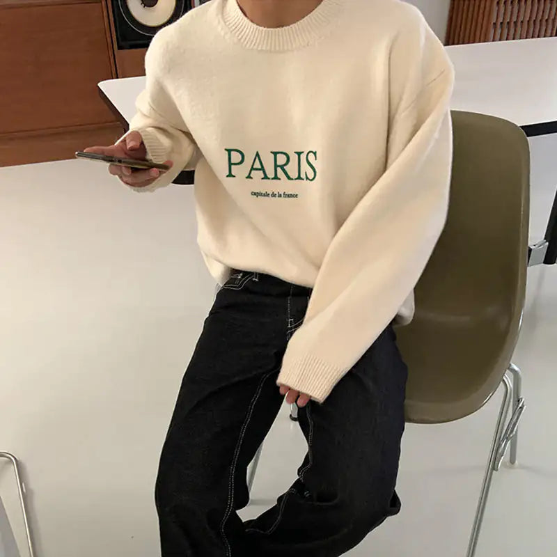 Knitted Paris Lettered Sweater